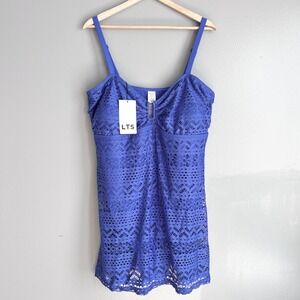 Long Tall Sally LTS Blue Crochet Lace Swim Dress One Piece Swimsuit US 18 NWT